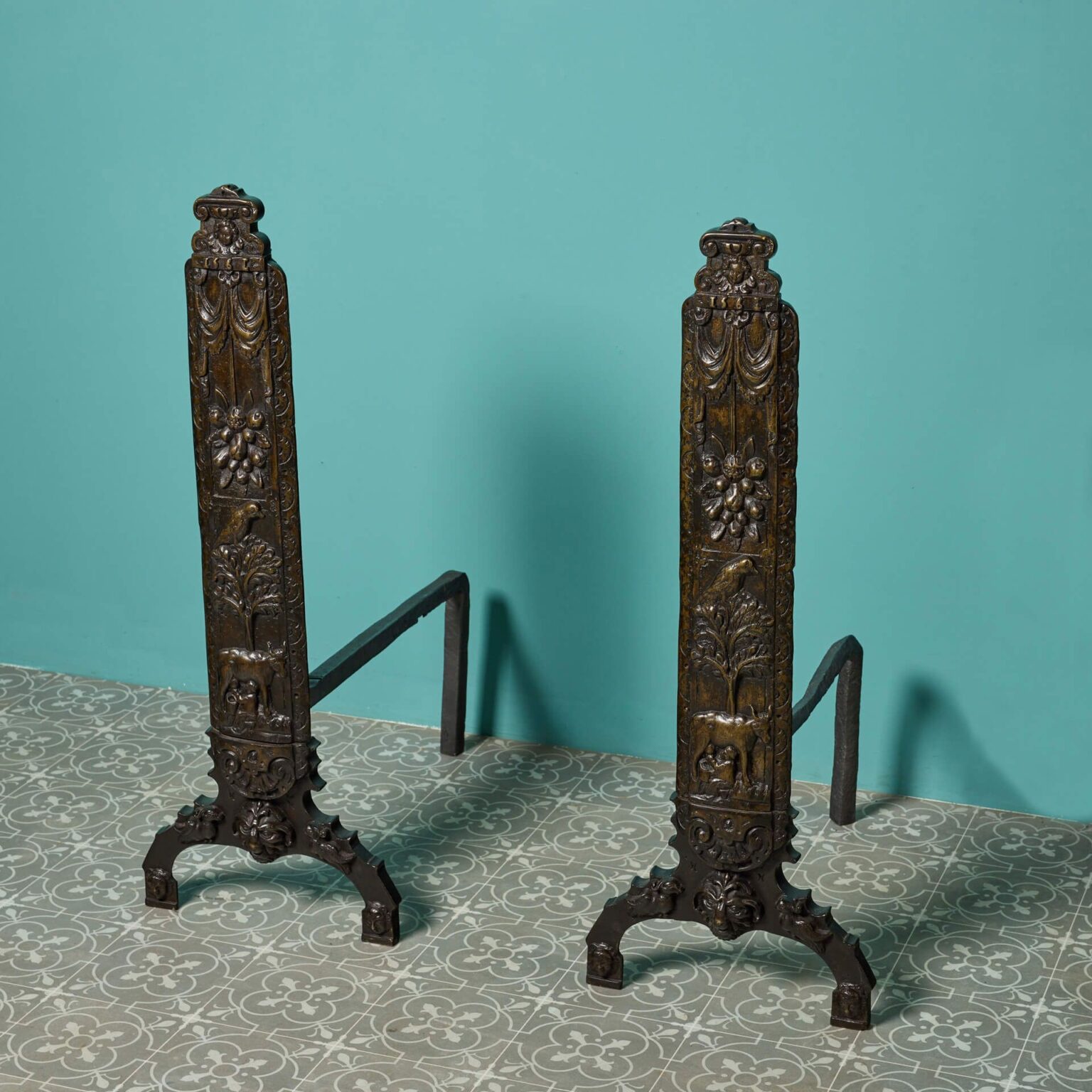 Pair of Antique Bronze Fire Dogs - UK Architectural Heritage