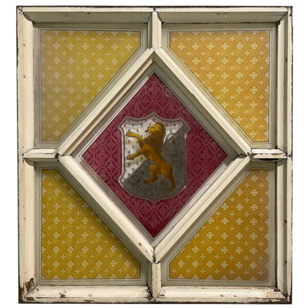 Victorian Stained Glass Window with Tudor Trefor Family Crest