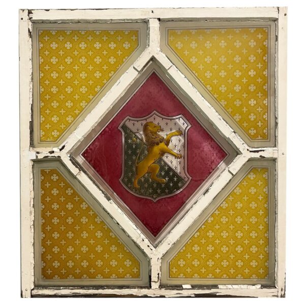 Victorian Stained Glass Window with Tudor Trefor Family Crest