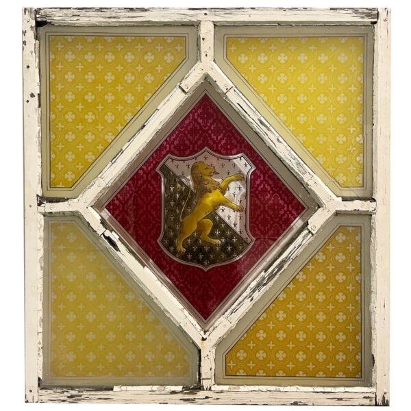 Antique Stained Glass Window with Welsh Family Crest