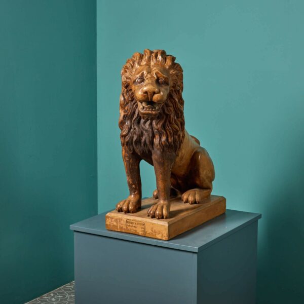 Antique French Terracotta Lion Sculpture by Mandeville & Bernier