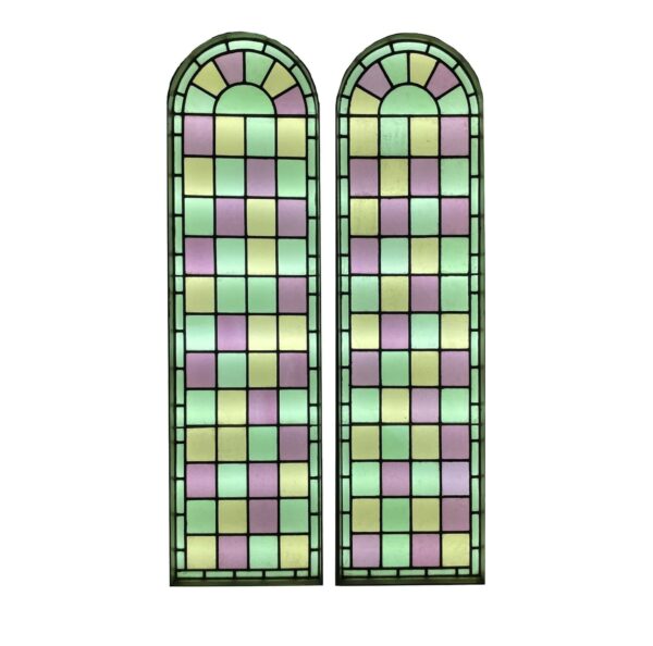 Large Reclaimed Chapel Stained Glass Arched Double Windows