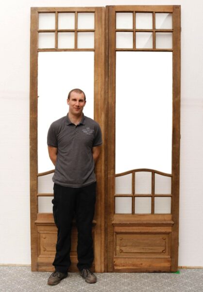 Set of Tall Partially Glazed Reclaimed Oak Double Doors