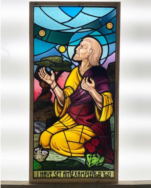 Large Antique Ecclesiastical Stained Glass Window of Jesus Christ