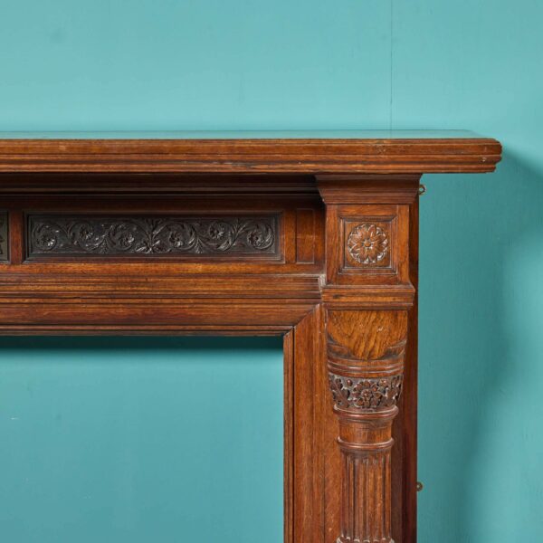 Large Victorian Oak Fireplace with Carved Jambs