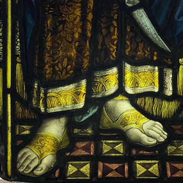 Antique Stained Glass Hanging Panel of Nobleman’s Feet