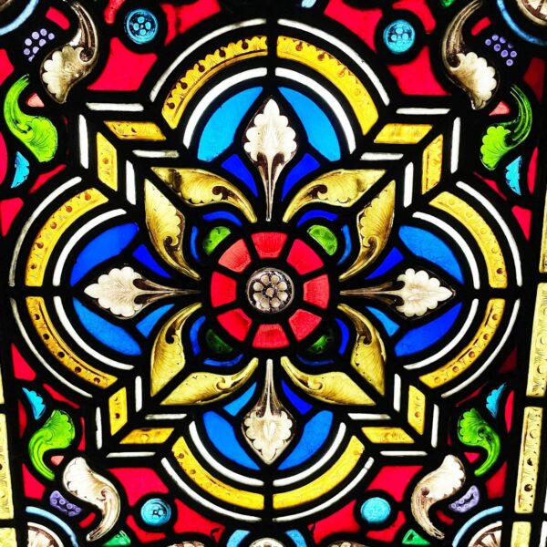 Large Victorian Tudor Rose Stained Glass Window