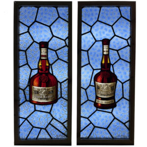 Pair of Antique Stained Glass Liquor Advertising Panels