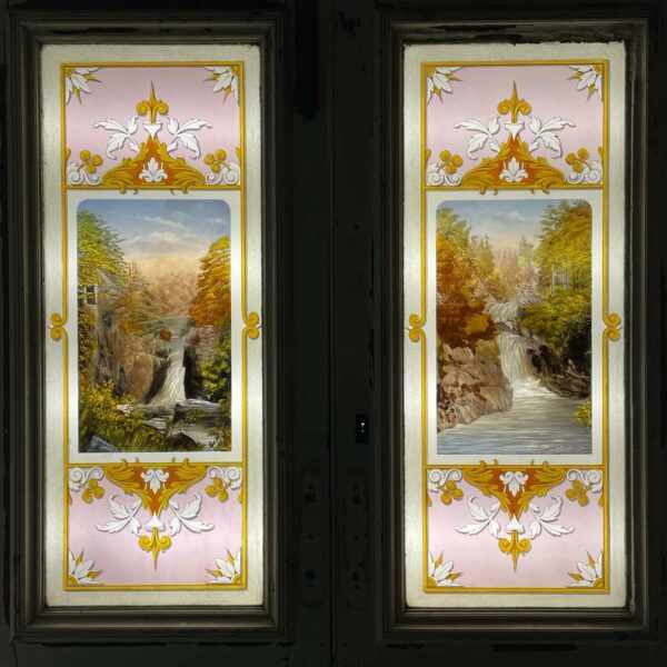 Set of Handpainted Antique Stained Glass Double Doors