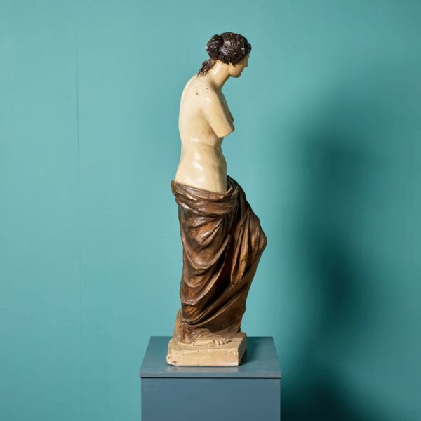 Antique Painted Plaster Venus De Milo Statue