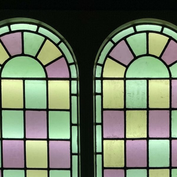 Large Reclaimed Chapel Stained Glass Arched Double Windows