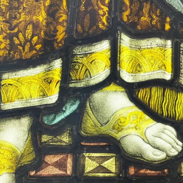 Antique Stained Glass Hanging Panel of Nobleman’s Feet