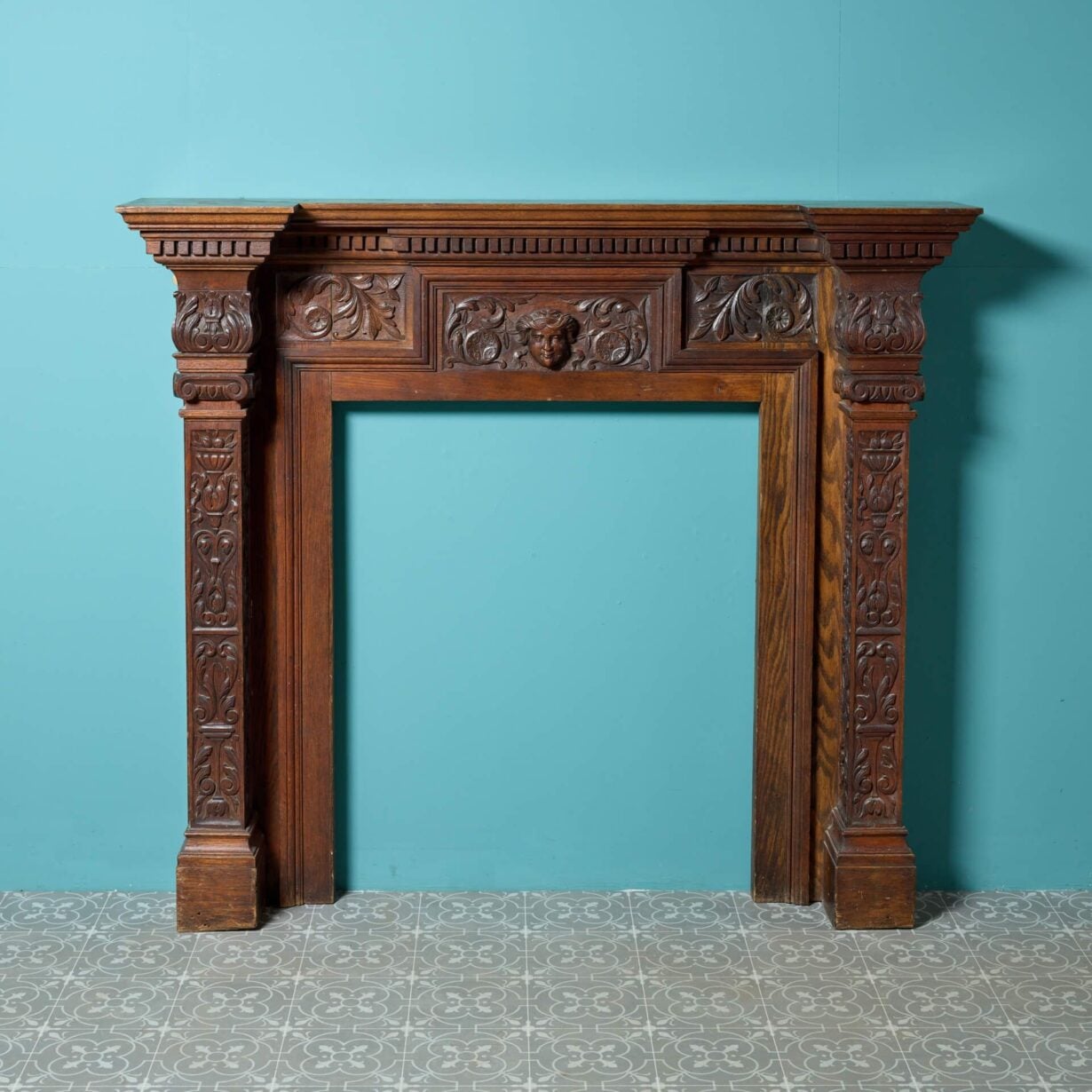 Carved English Oak Jacobean Style Fireplace | UK Architectural