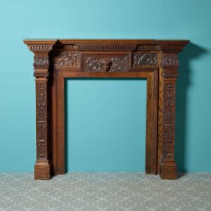 Carved English Oak Jacobean Style Fireplace