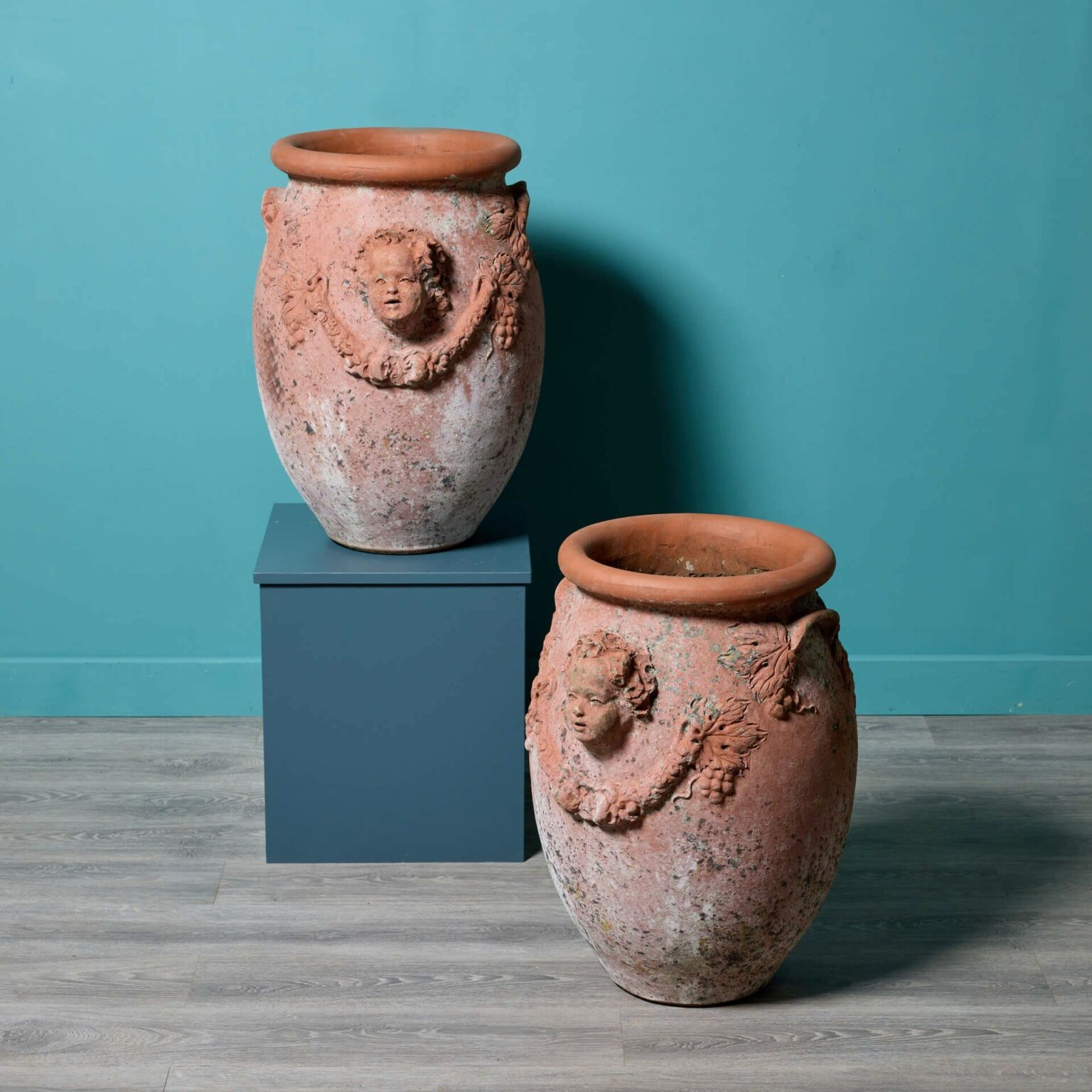 Pair of Large Reclaimed Terracotta Urns UK Architectural Heritage