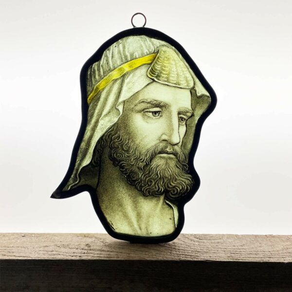 Antique Stained Glass Panel Depicting Nobleman’s Head