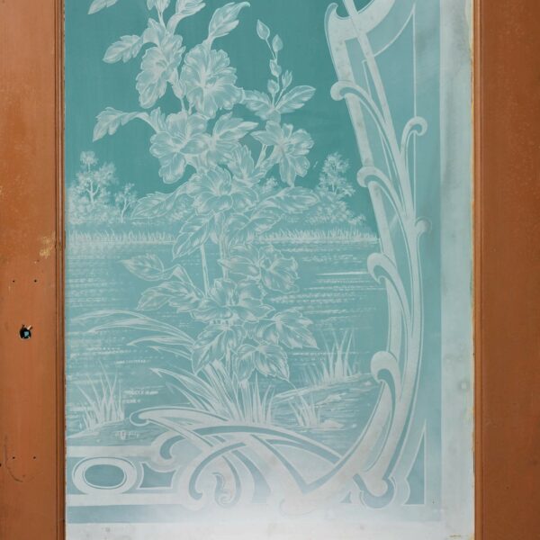 Tall Antique Pitch Pine Acid Etched Glazed Door