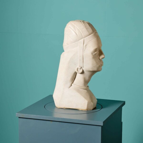 Antique Art Deco Carrara Marble Bust of Noble Woman