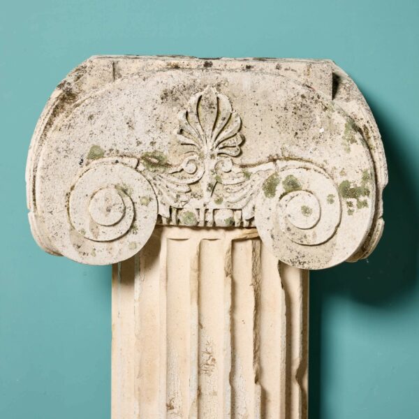 Two Antique Limestone Ionic Column Pedestals