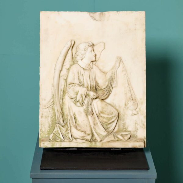 Pair of Antique Marble Plaques Depicting Winged Angels
