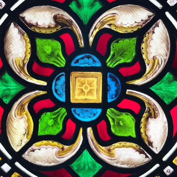 Victorian Stained Glass Arched Church Panel