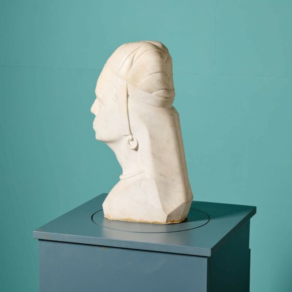 Antique Art Deco Carrara Marble Bust of Noble Woman