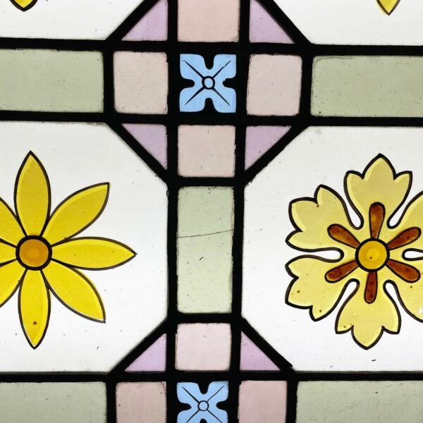 Antique Victorian Floral Stained Glass Window