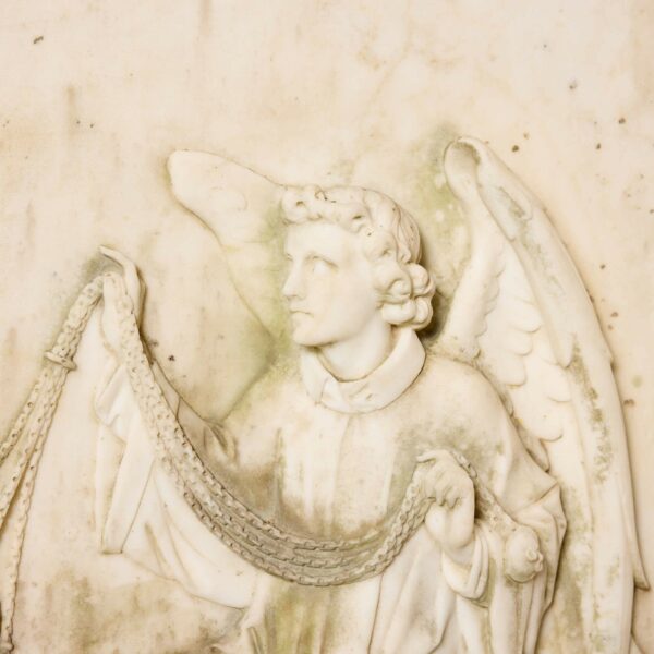 Pair of Antique Marble Plaques Depicting Winged Angels