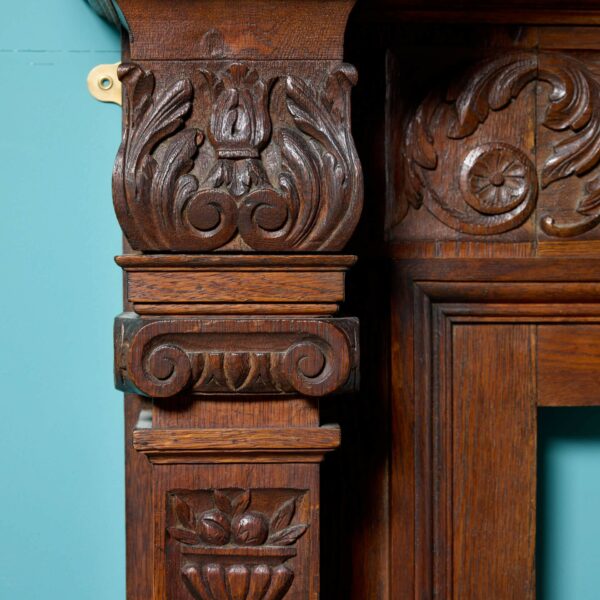 Carved English Oak Jacobean Style Fireplace