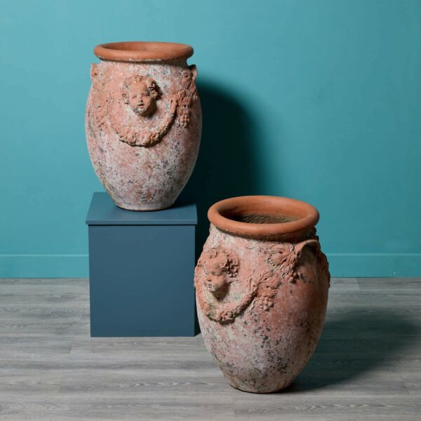 Pair of Large Reclaimed Terracotta Urns