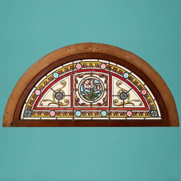 Antique English Stained Glass Overdoor Fanlight