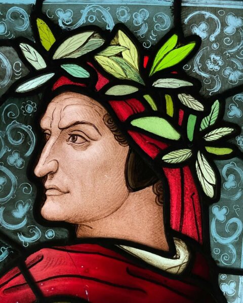 Antique Stained Glass Window Depicting Dante