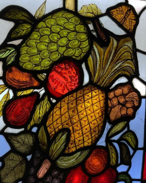 Pair of Antique English Stained Glass Windows Depicting Fruit