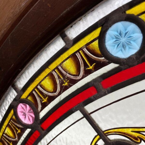 Antique English Stained Glass Overdoor Fanlight