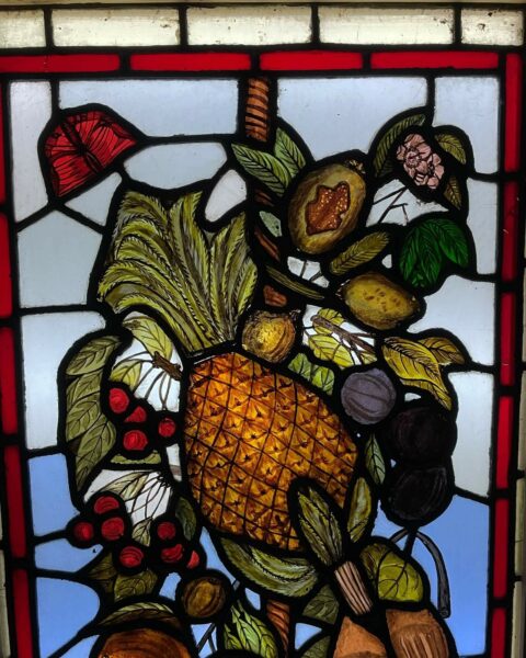 Pair of Antique English Stained Glass Windows Depicting Fruit