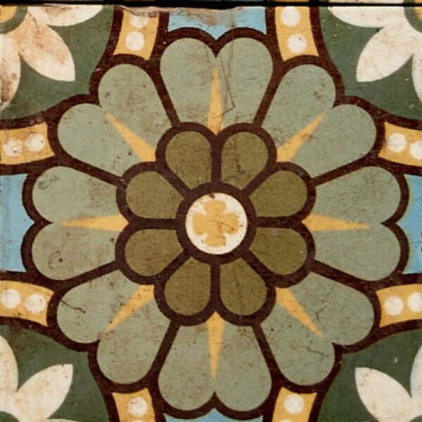Set of 24 Encaustic Floor Tiles of Floral Pattern