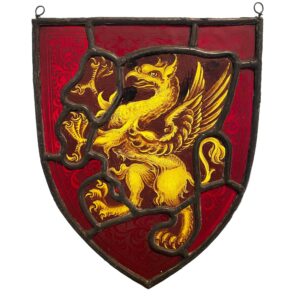 Antique Stained Glass Shield with Griffin
