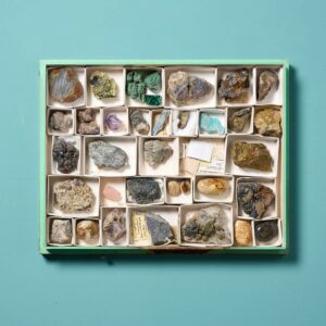 Collection of Museum Minerals in Display Case