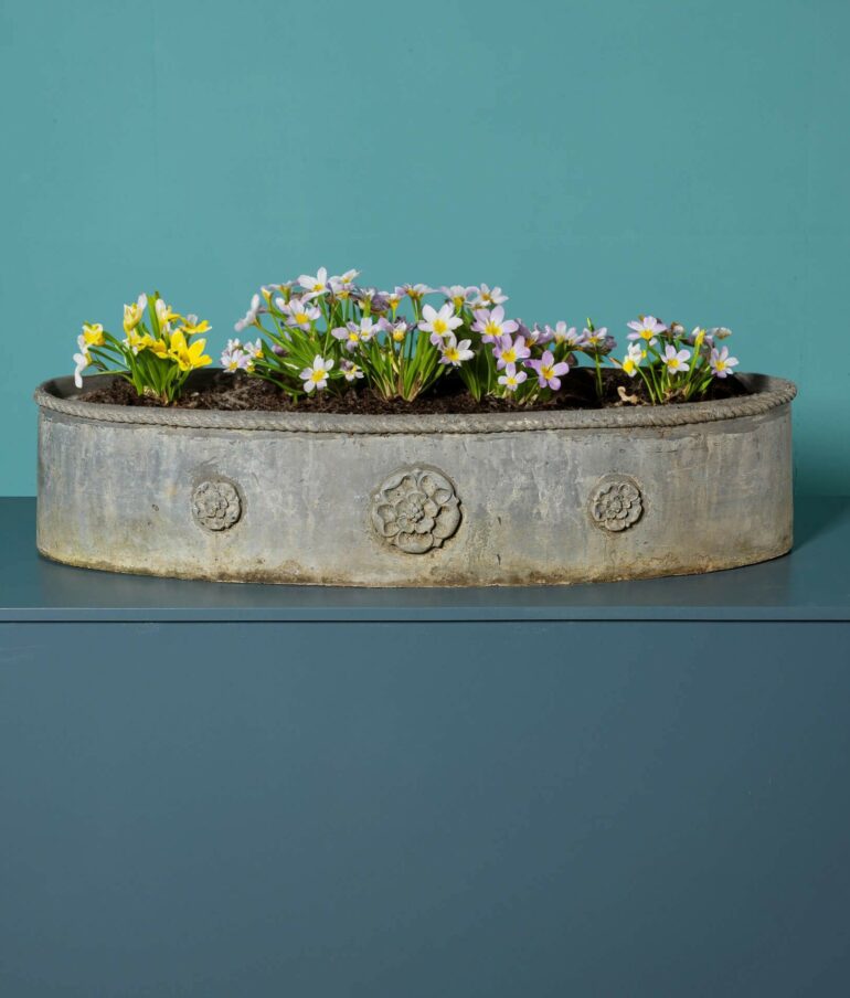 Large Antique Oval Lead Trough Planter