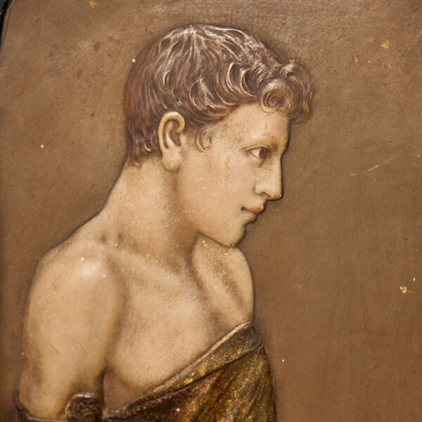 Antique Glazed Terracotta Panel of an Architect