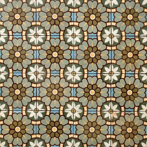 Set of 24 Encaustic Floral Floor Tiles