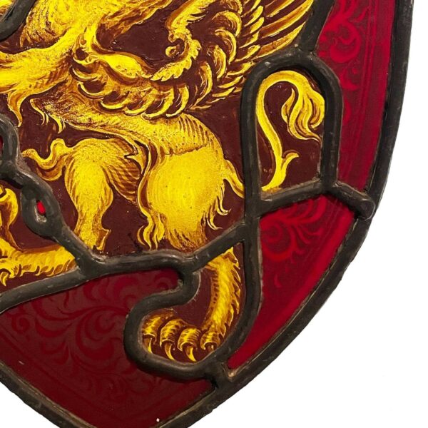Antique Stained Glass Shield with Griffin