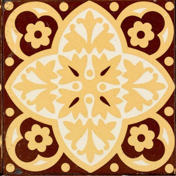 Set of 12 Reclaimed Godwin Encaustic Stylised Floral Floor Tiles
