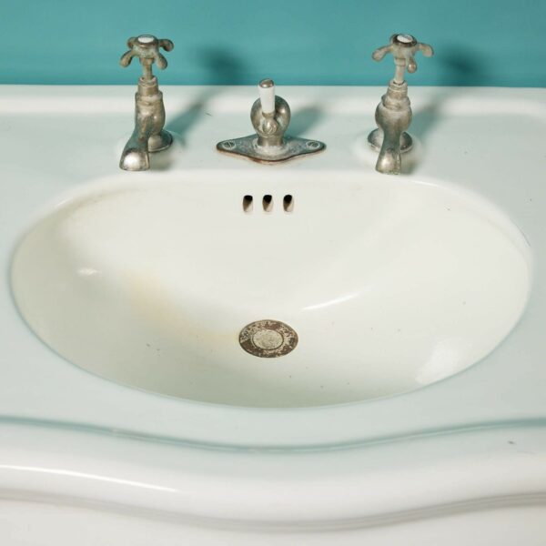 Antique French Double Stoneware Sink with Porcelain Legs