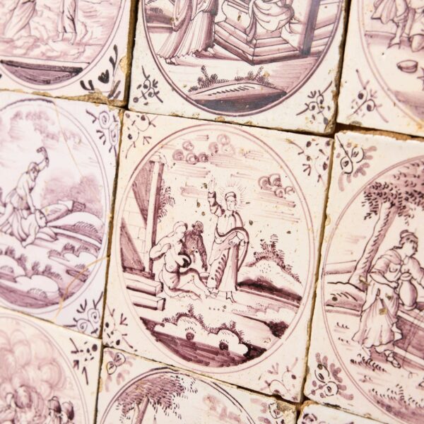 Set of 16 Antique Delft Tiles Depicting Biblical Scenes