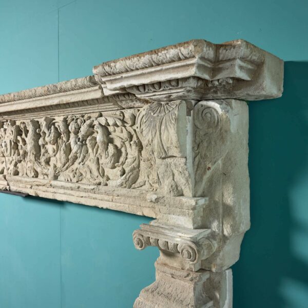 Monumental 17th Century English Carved Limestone Fireplace