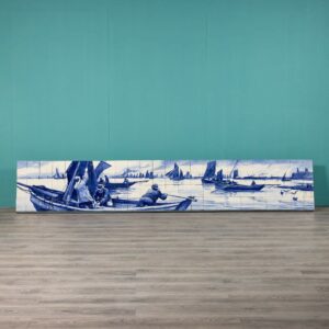 Reclaimed Minton Tile Panel of Panoramic Seascape