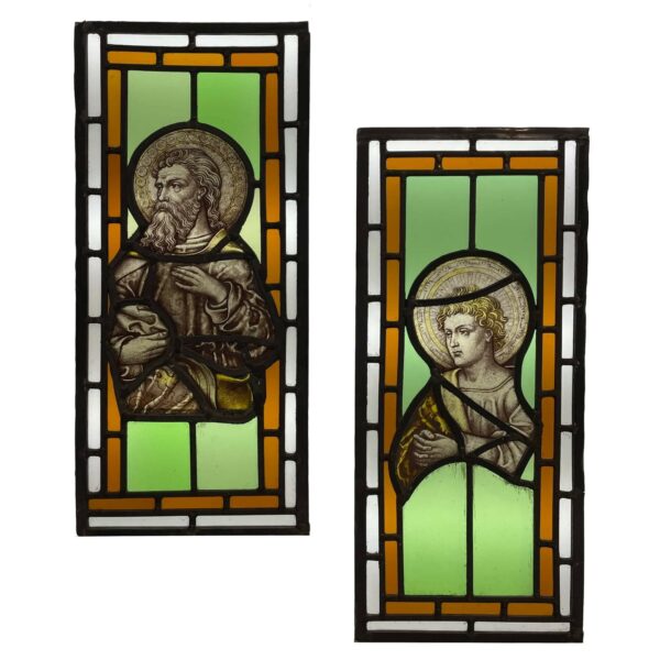 Pair of Antique Ecclesiastical Stained Glass Windows