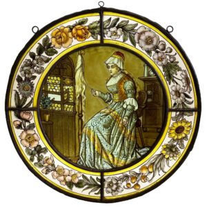 Antique Stained Glass Roundel of Victorian Woman