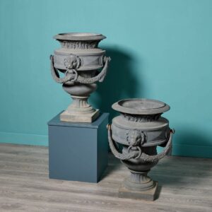 Pair of Large Antique Empire Style Cast Iron Urns